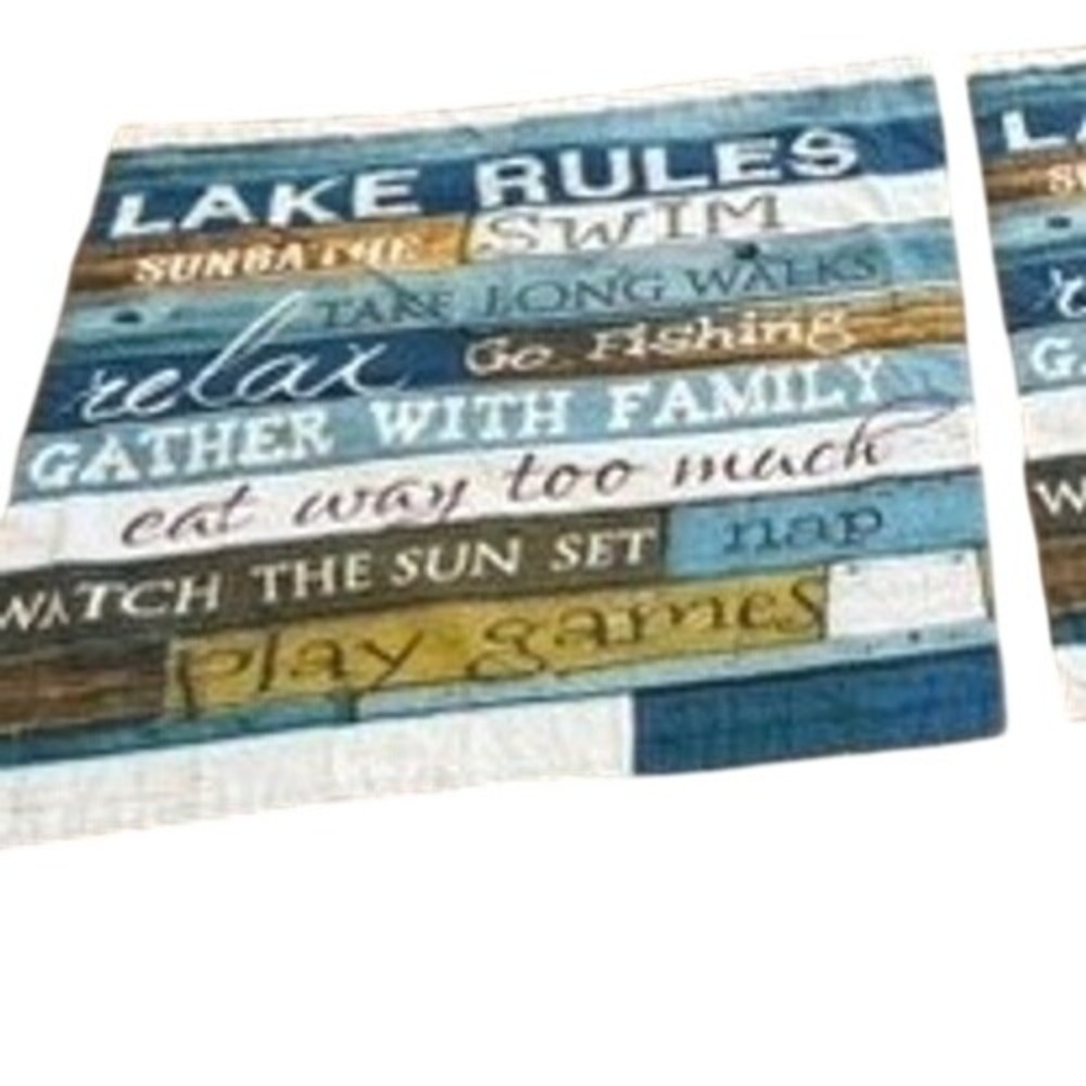 Laural‎ Home Lake Rules Pillow Shams Set of 2 Blue Rustic Cotton Standard 20x26